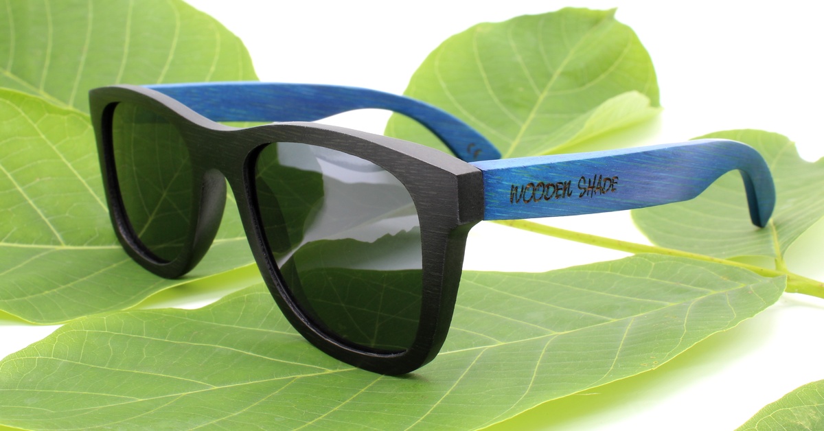 Sonnenbrille aus Bambus für Herren | Schwarz & Blau | Wayfarer Design | WOODEN SHADE Sunglasses