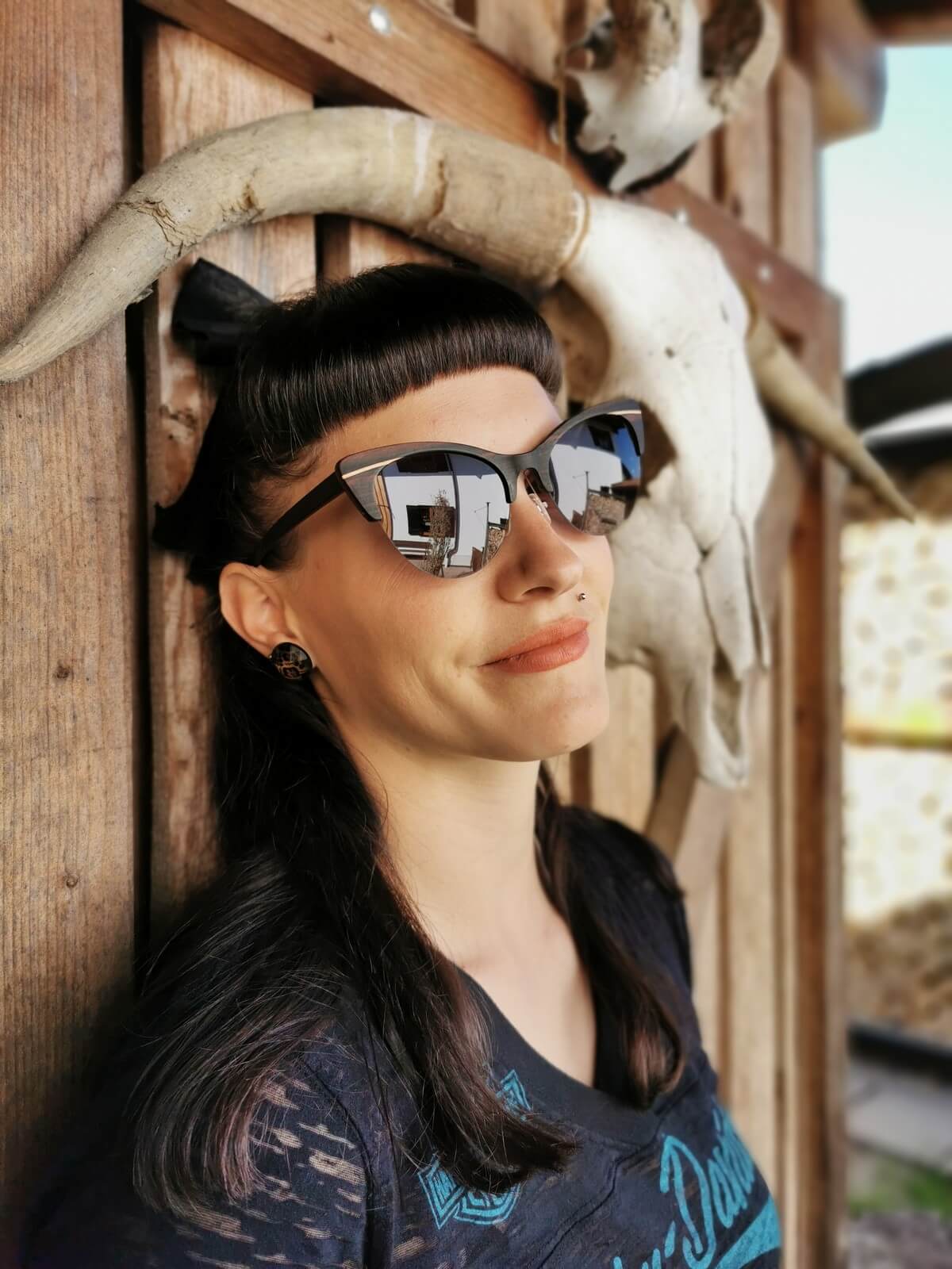 Holz Sonnenbrille Ina Schwarz Cateye wooden shade sunglasses 3