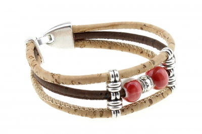 cork bracelet #1 "red white"