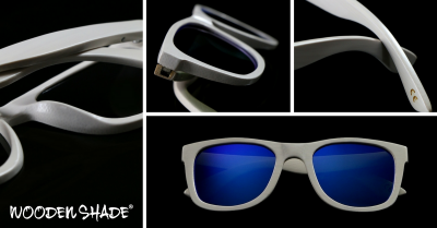 LIKO (WHITE EDITION) "Blue" - Bamboo Sunglasses