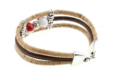 cork bracelet #1 "red white"