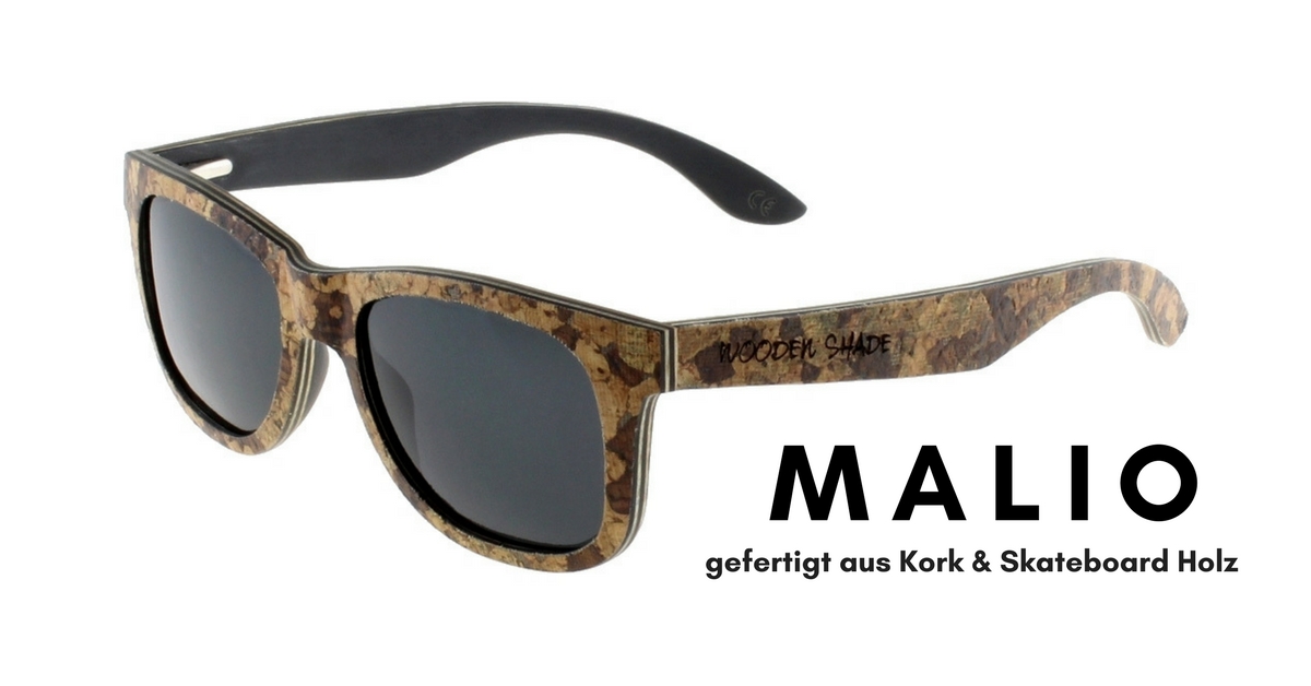 malio kork skateboard holz sonnenbrille