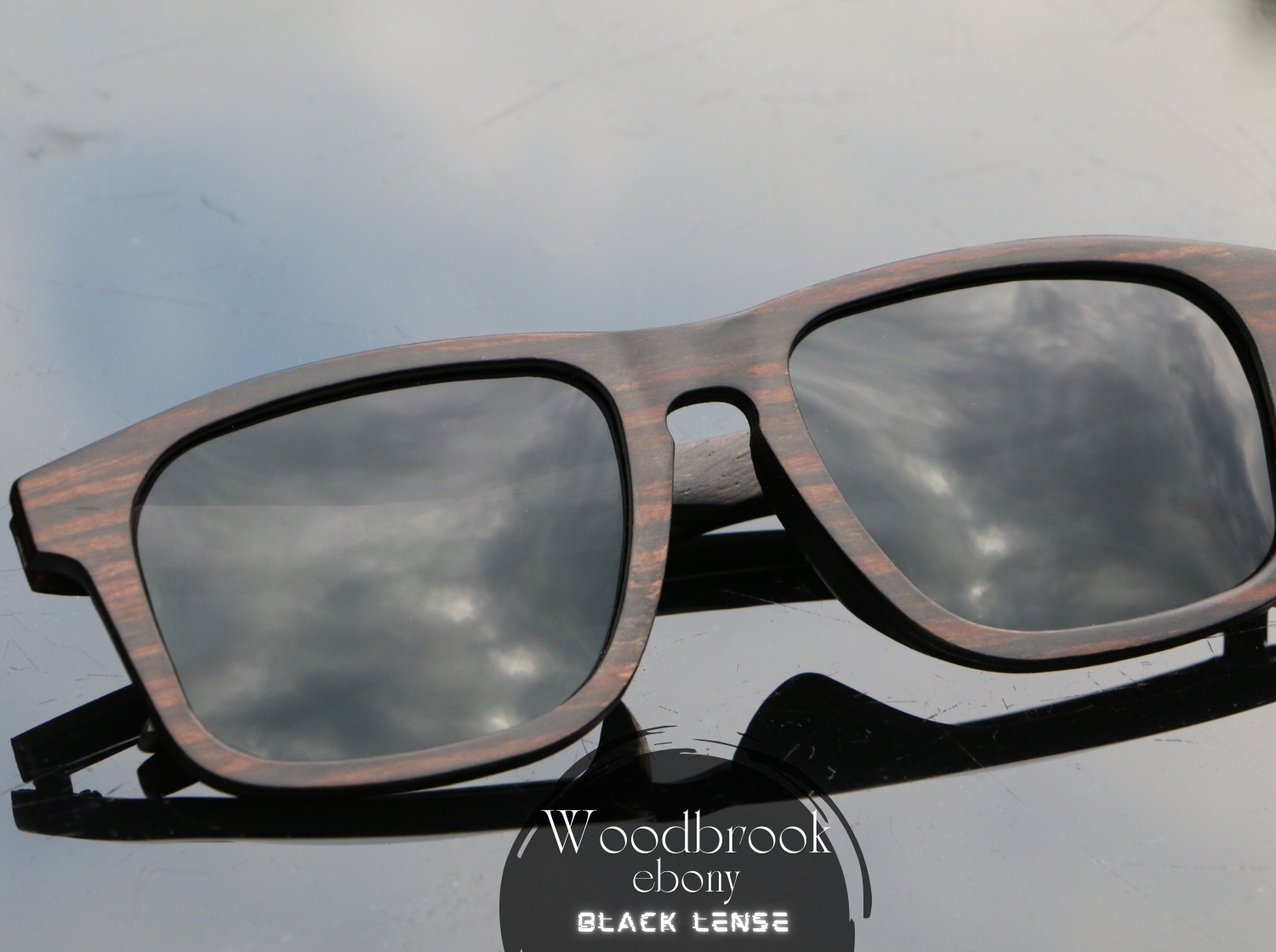 Woodbrook Holzsonnenbrille ähnlicher Schnitt wie Oakley Brille Ebenholz mit Maßerung dunkle Fassung Wooden Shade