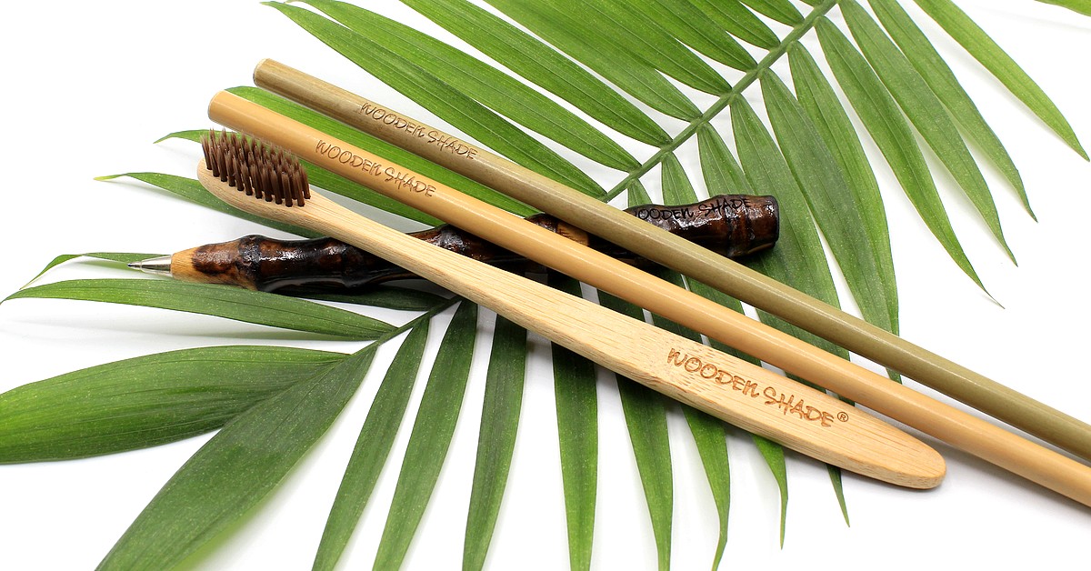 Bambus Set (Zahnbürste, Kugelschreiber & 2x Strohhalme/Trinkhalme) | WOODEN SHADE Special