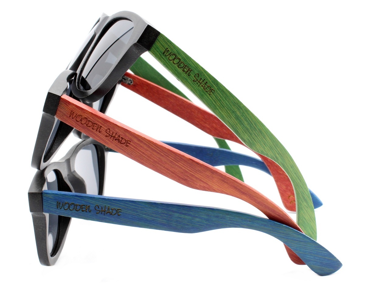 Wayfarer Bamboo Sunglasses | Black Frame | Blue, red or green legs | WOODEN SHADE®