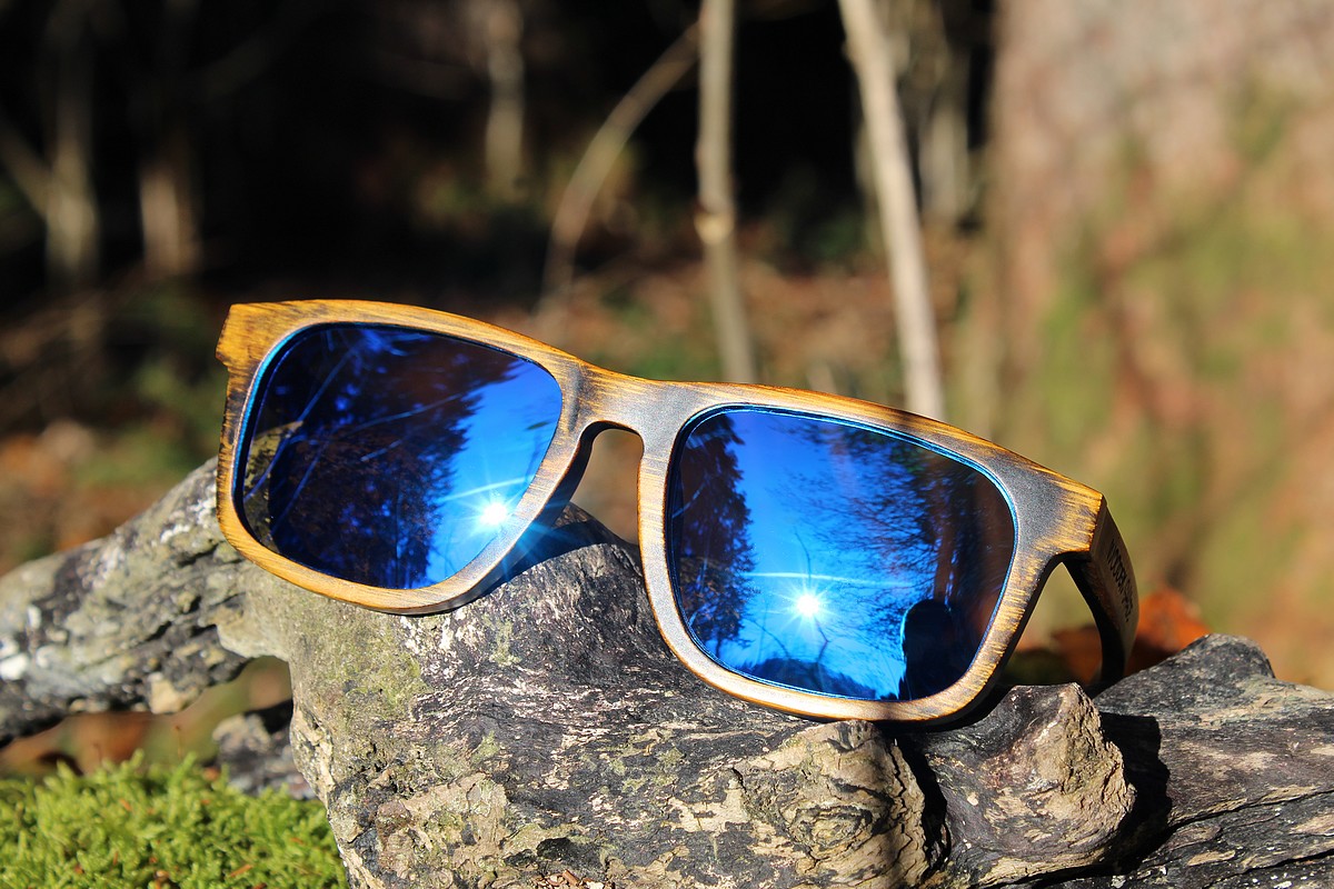 Bambus Sonnenbrille | WOODBROOK Vintage Blau verspiegelt | WOODEN SHADE Bamboo Sunglasses