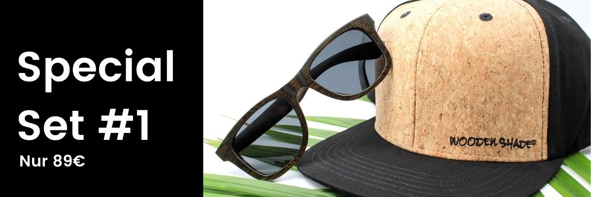 Bambus Sonnenbrille & Kork Baseball Snapback Cap "Schwarz" | Special Set #1 | WOODEN SHADE®