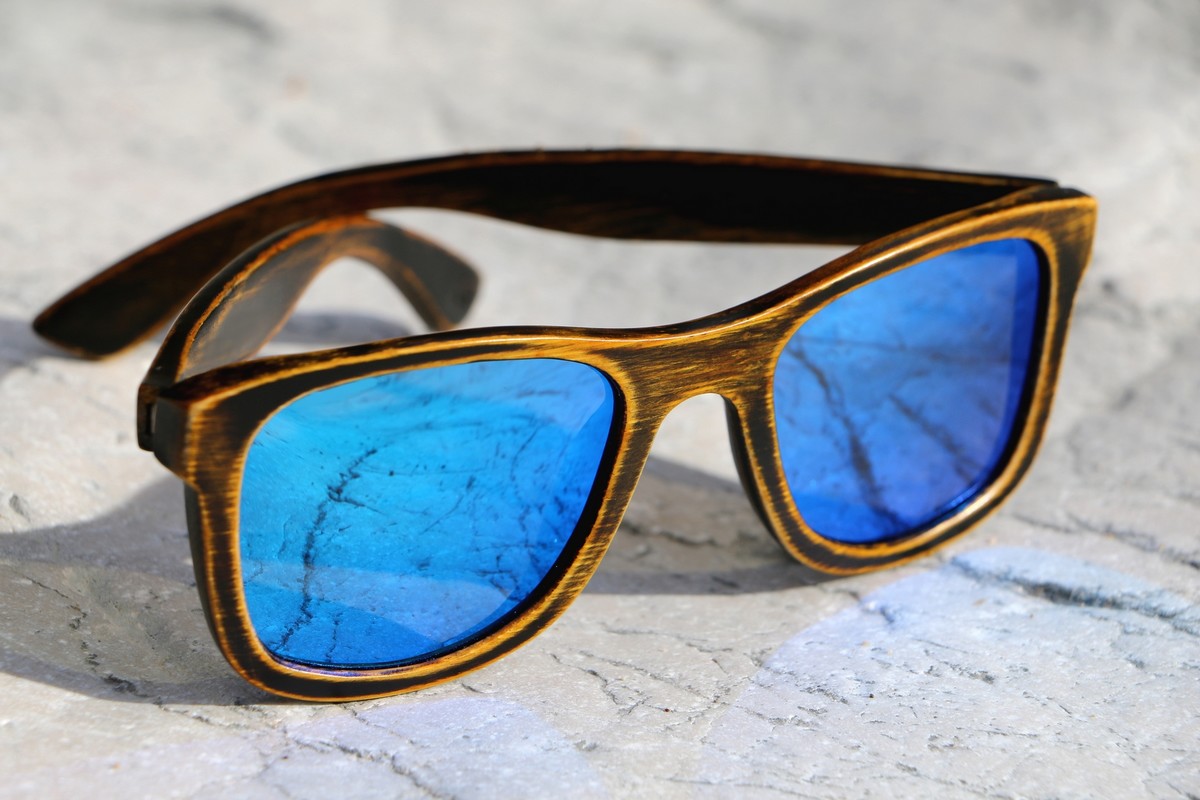 Bambus Sonnenbrille Herren | Vintage | Blau verspiegelt | WOODEN SHADE Sunglasses