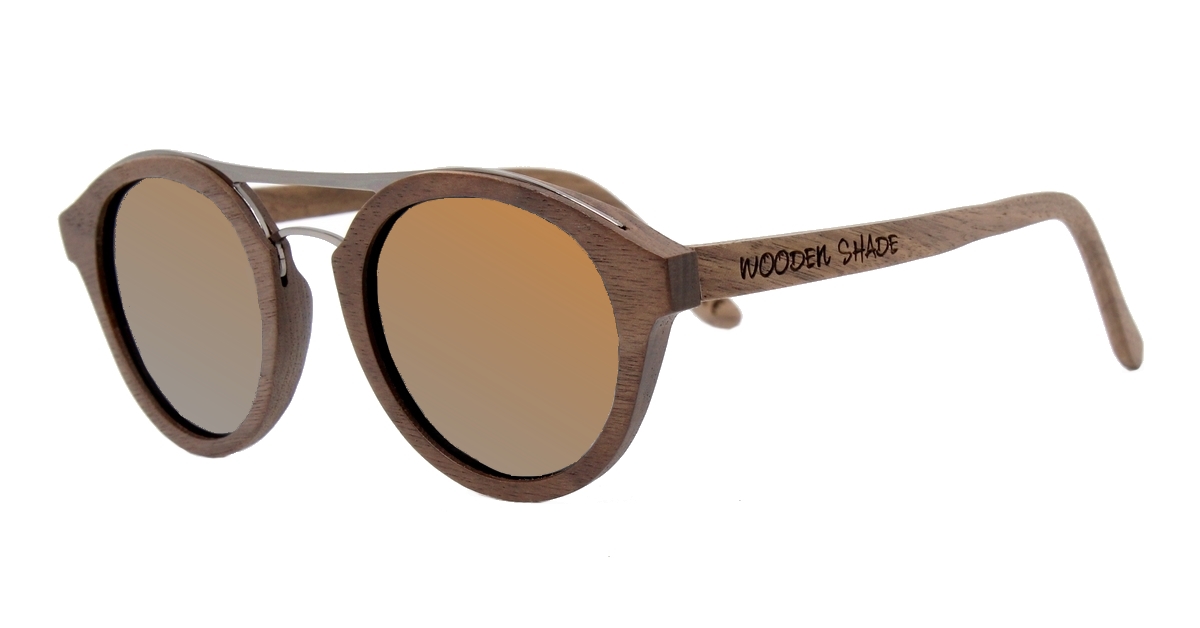 Holz Sonnenbrille | rund mit Metallbügel für Damen