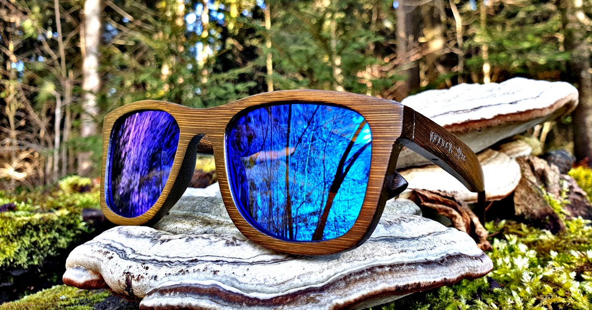 Blau verspiegelte Bambus Sonnenbrille für Herren