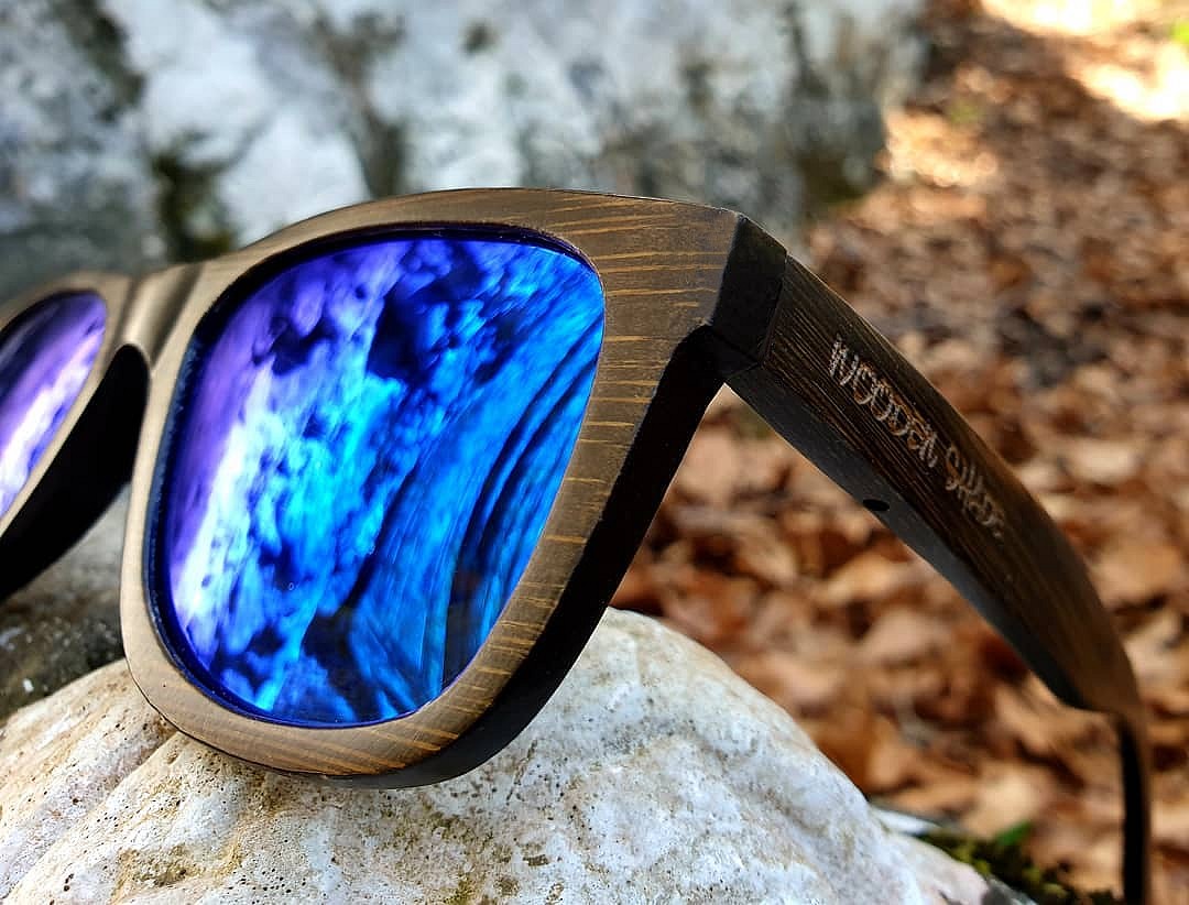 WOODEN SHADE® Bamboo Sunglasses "Blue" Mirror lenses - Unisex - Men & Women